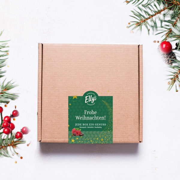 6 x Frohe Weihnachten Bio Zartbitterhimbeeren Personalisierter Geschenkwürfel LIMITIERTE GESCHENKBOX Elly's WUNDERLAND